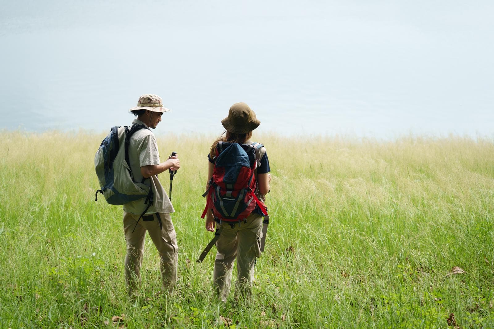 Travelers exploring the East African savannah